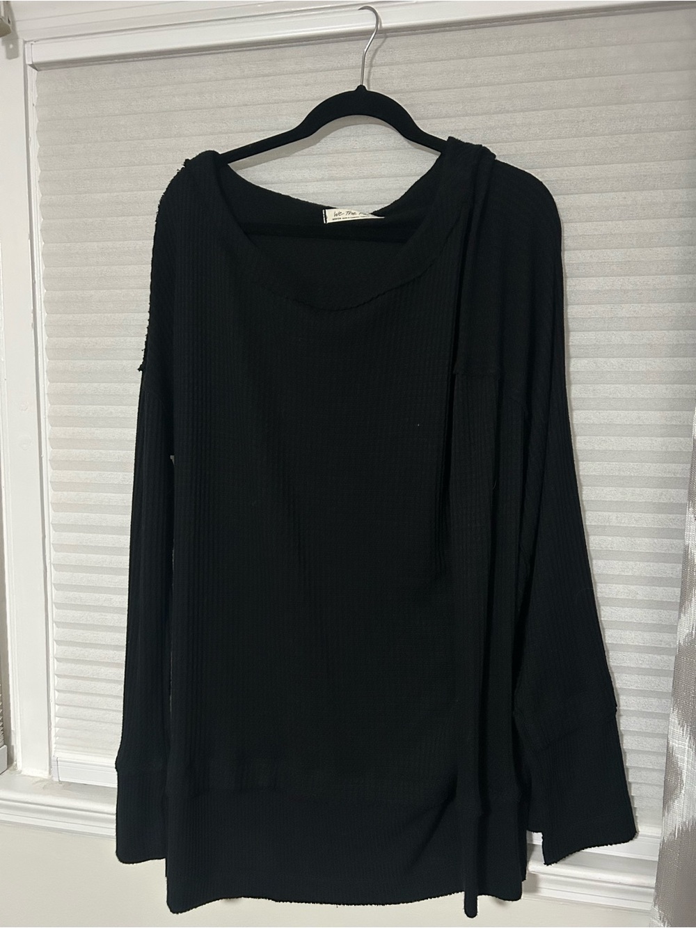 Free People Black Waffle Knit Long-Sleeve Top
